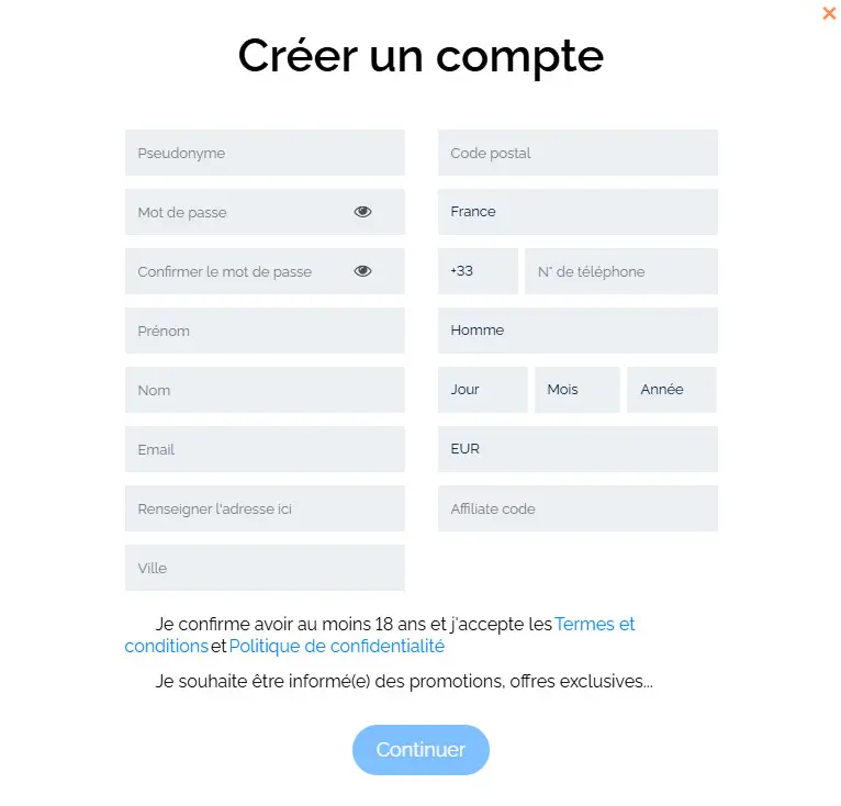 Processus d'inscription BETZINO CASINO
